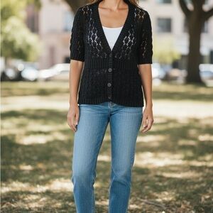 LOFT Black Women's Open-Knit Cardigan
